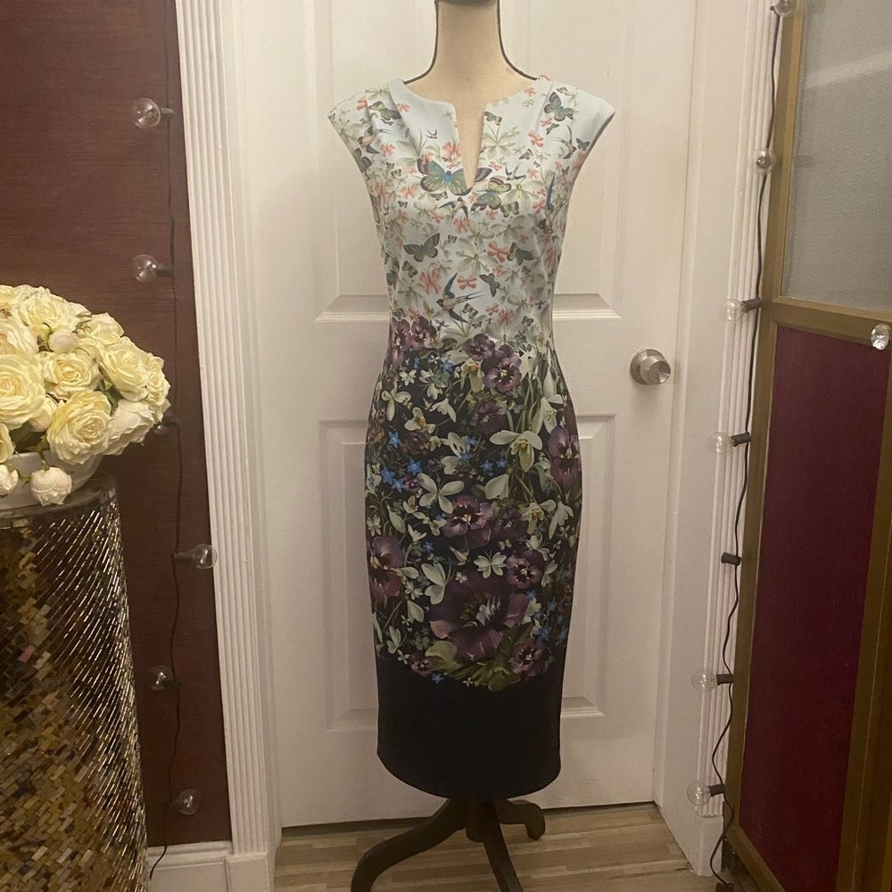 Ted Baker midi length floral print dress, size M